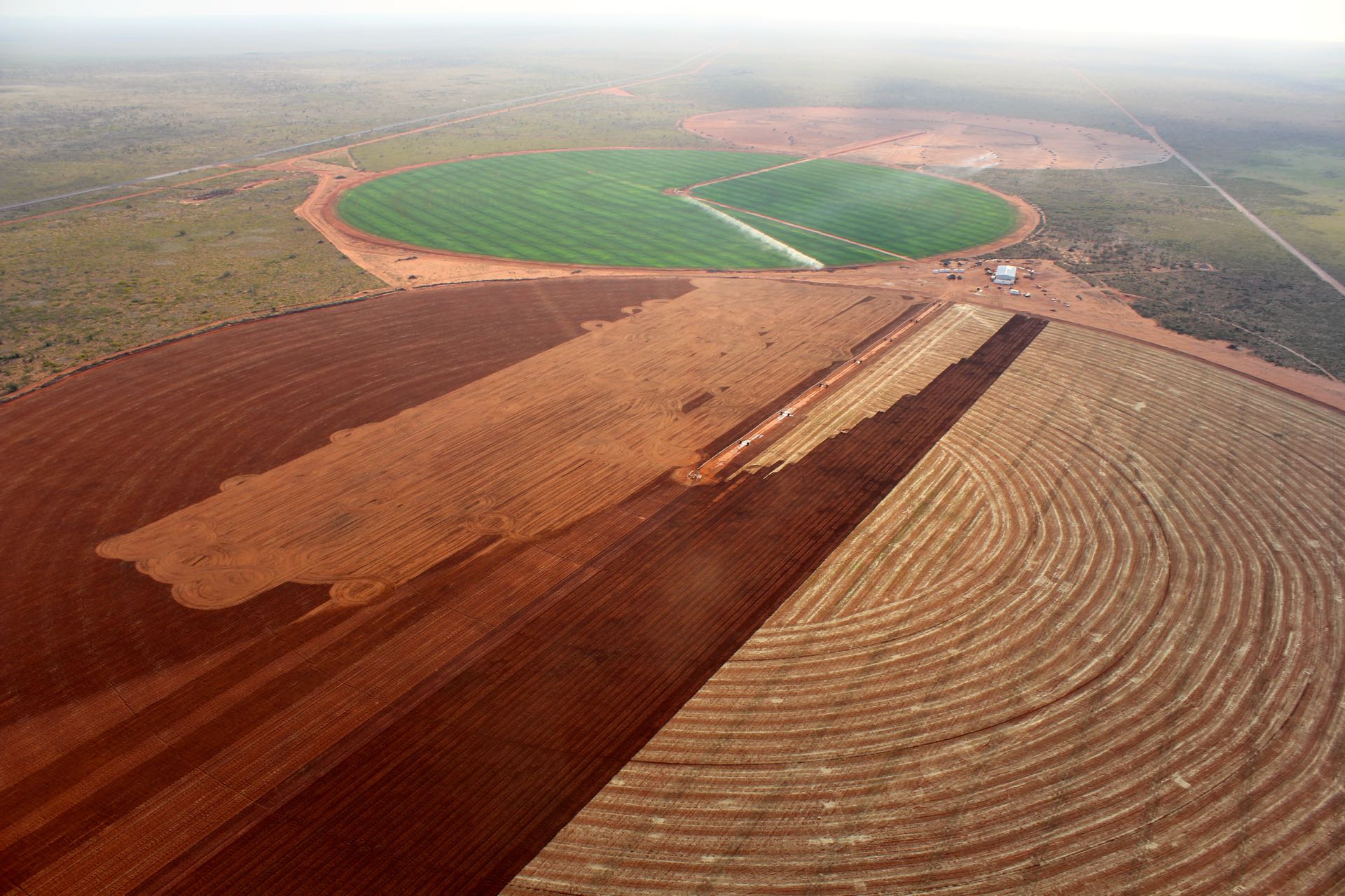 Aerial view of Wallal pivot site under construction