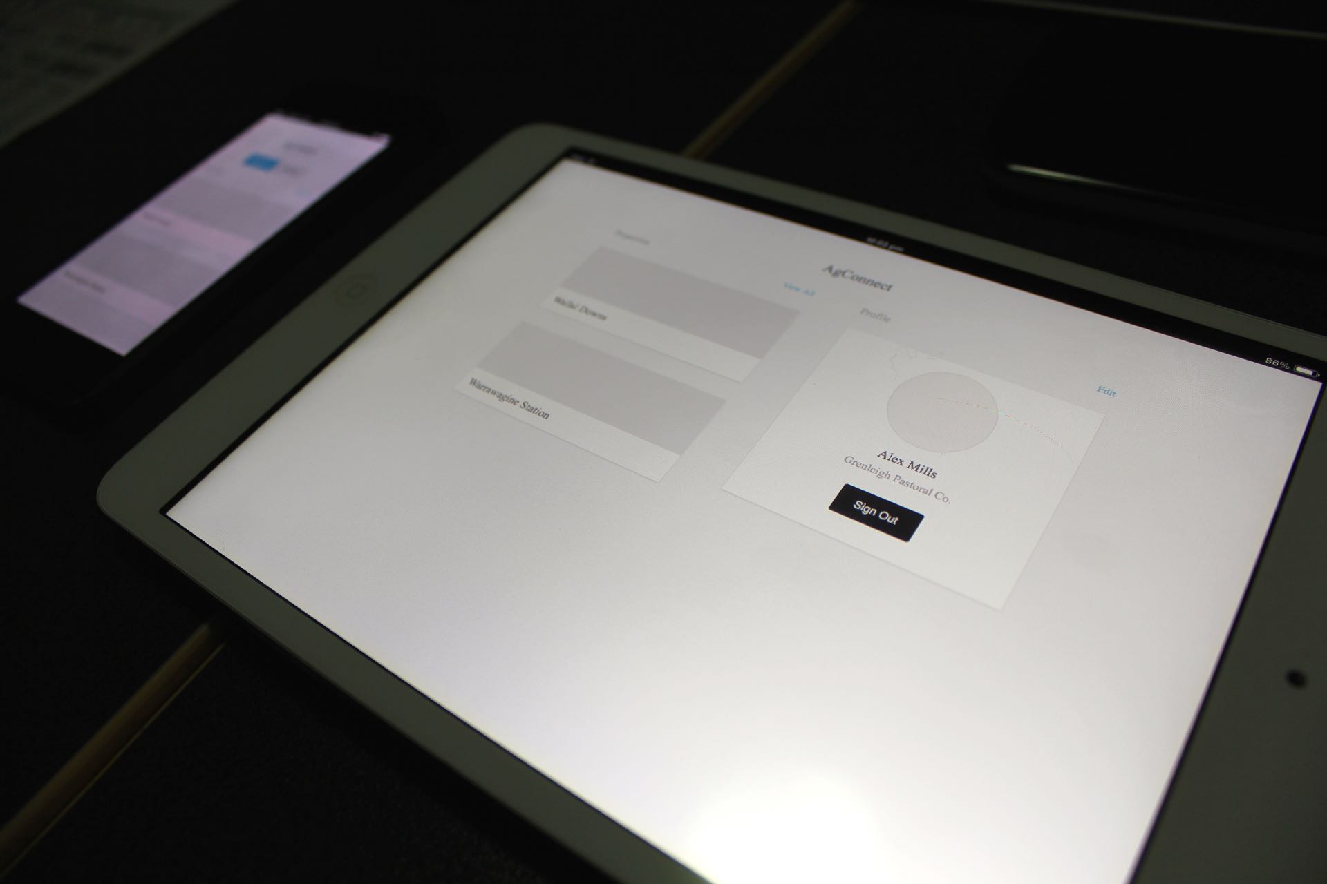 Early proof of concept design on an iPad